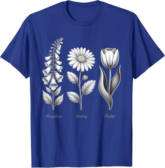 Foxglove Daisy Tulip Vintage Flower Arrangement Wildflower T-Shirt - T-Shirt | Royal