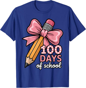 100 Days of School Girls Coquette Bow Kids Teacher Student T-Shirt - T-Shirt | Royal