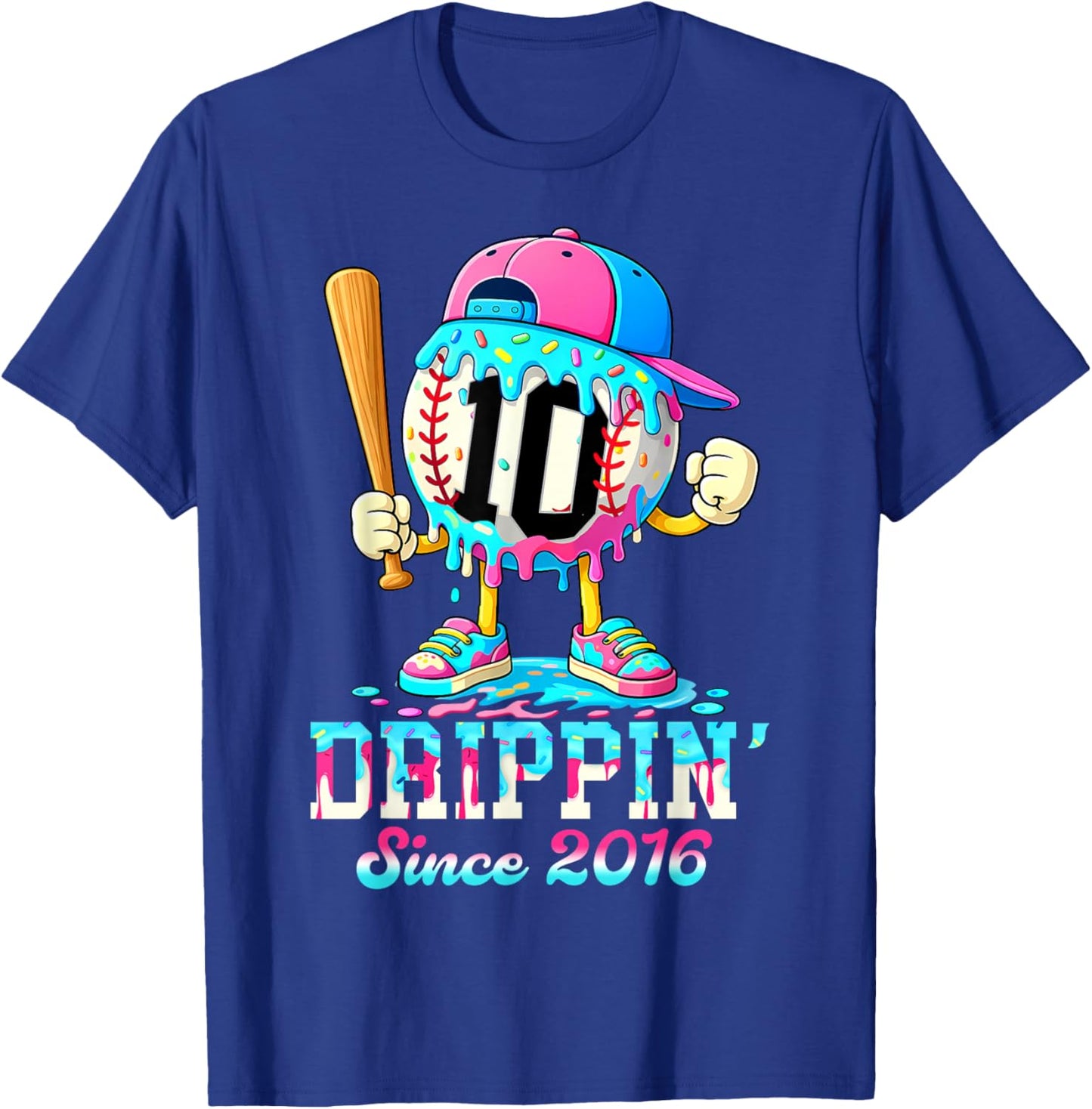Baseball 10 Years Old Since 2016 Ice Cream 10th Birthday Boy T-Shirt - T-Shirt | Royal