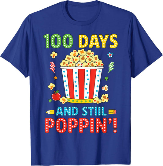 100 Days and Still Poppin Kids Popcorn 100 Days of School T-Shirt - T-Shirt | Royal