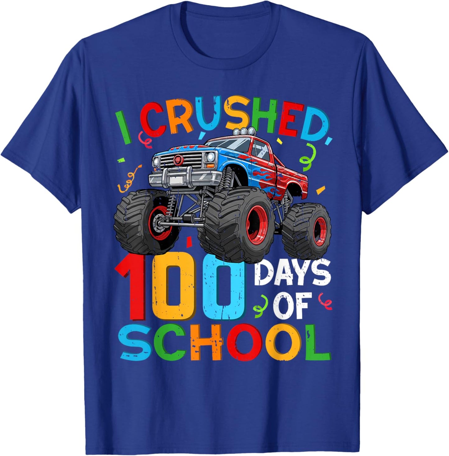 100 Days of School Monster Truck Happy 100th Day of School T-Shirt - T-Shirt | Royal