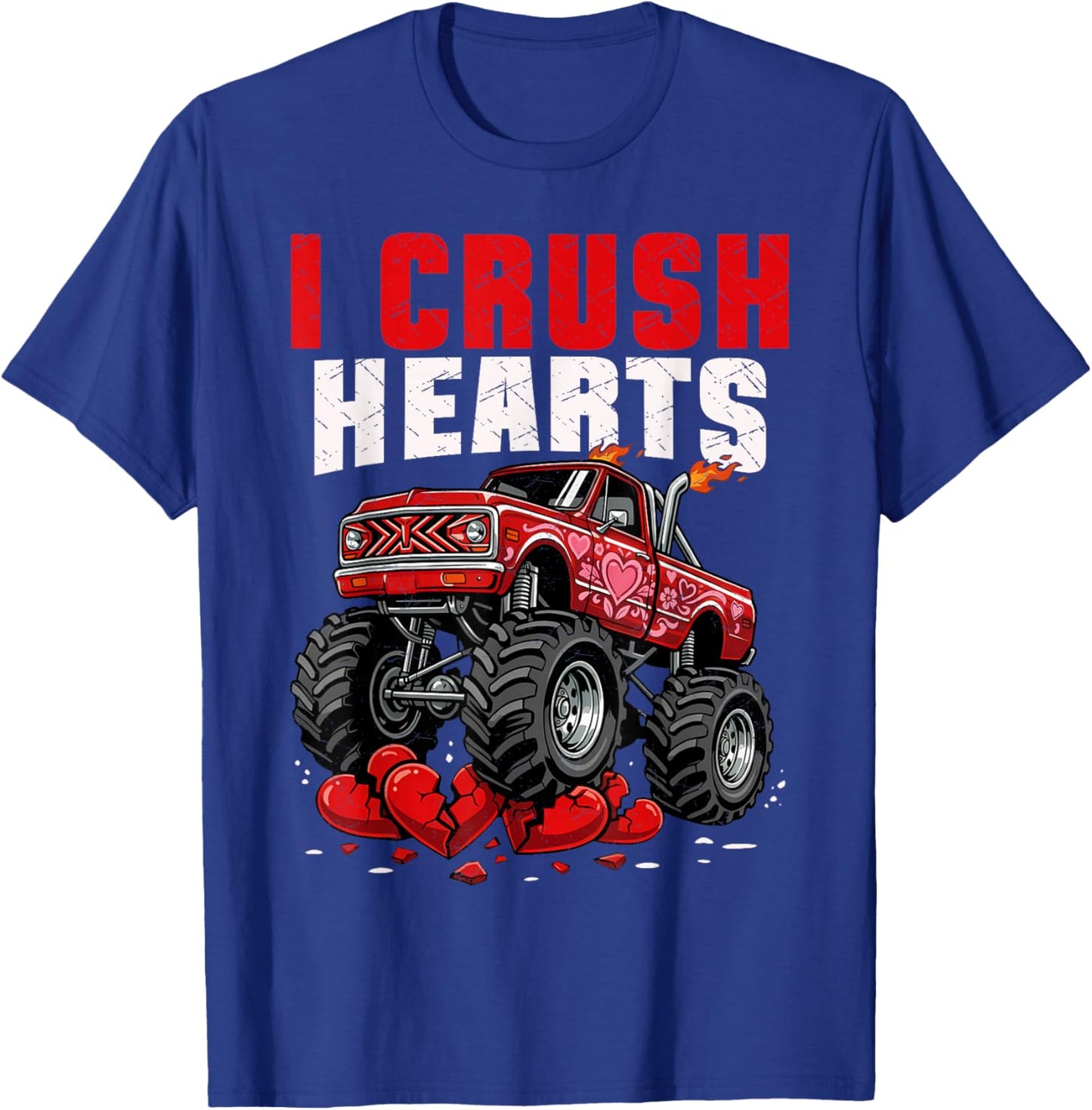 Monster Truck I Crush Hearts Boys Toddler Valentines Day T-Shirt - T-Shirt | Royal