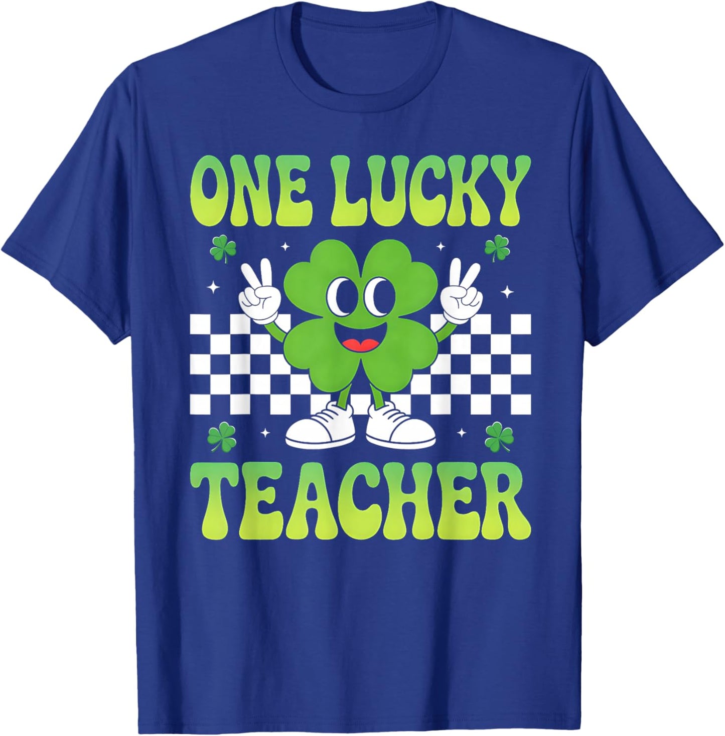 Groovy One Lucky Teacher Retro Shamrock St Patricks Day T-Shirt - T-Shirt | Royal