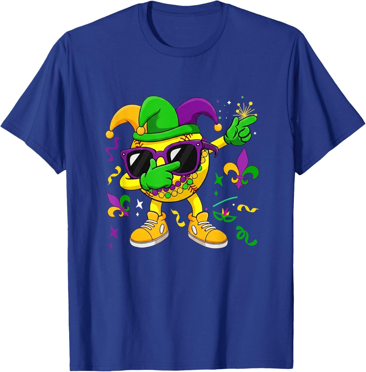 Softball Equipment Player Mardi Gras Beads Jester Hat Lover T-Shirt - T-Shirt | Royal