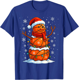Christmas Basketball Snowman Holiday Sports Xmas Pajamas T-Shirt - T-Shirt | Royal