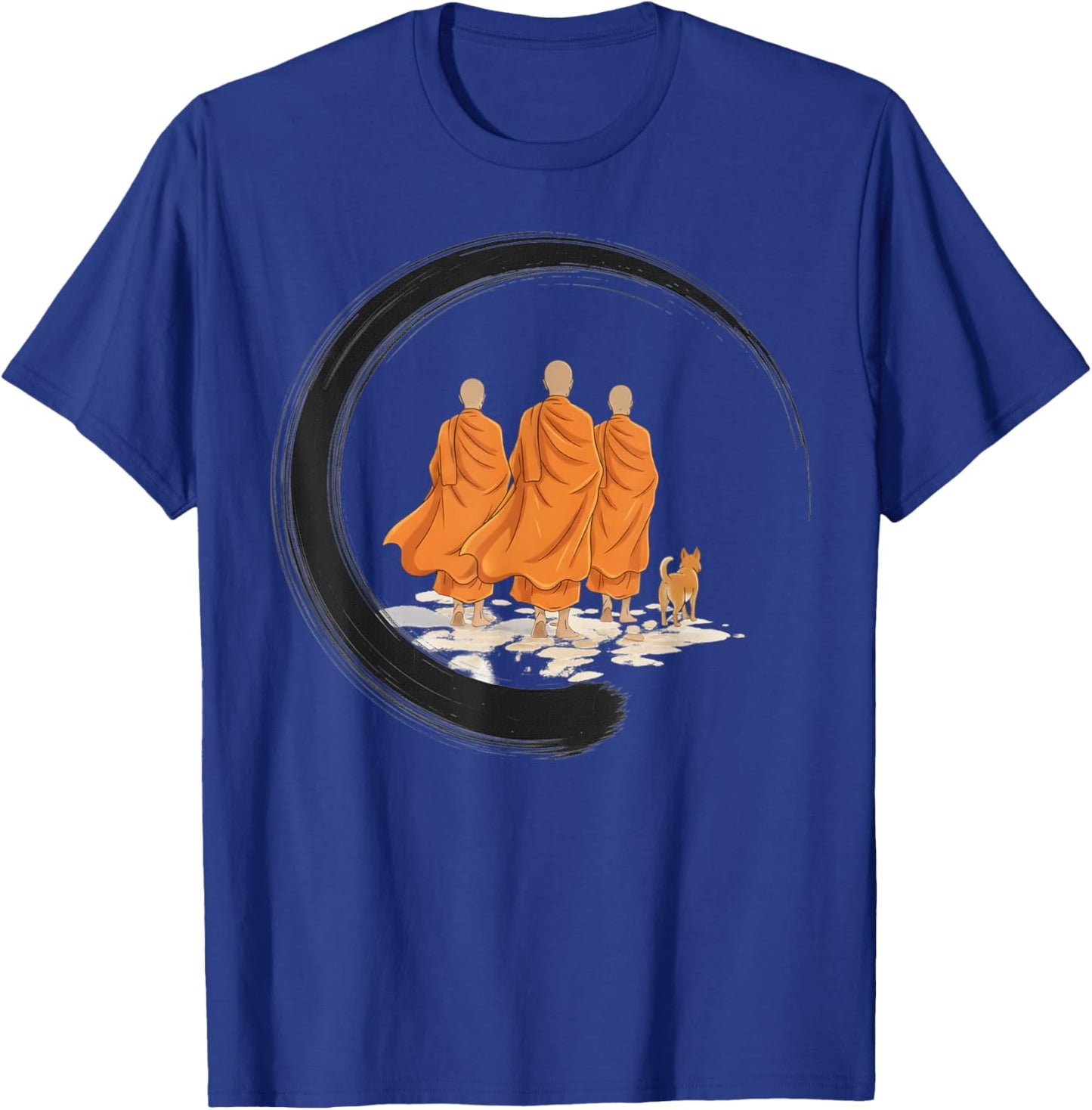 Retro Peace Walking Monks Minimalist Zen Art T-Shirt - T-Shirt | Royal