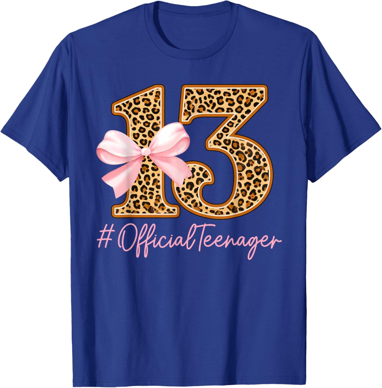 13th Birthday Girl Pink Coquette Bow Leopard 13 Year Old T-Shirt - T-Shirt | Royal