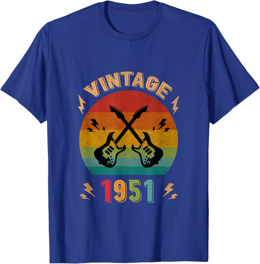 Vintage 1951 Birthday Guitar Player 75th Guitarist Birthday T-Shirt - T-Shirt | Royal
