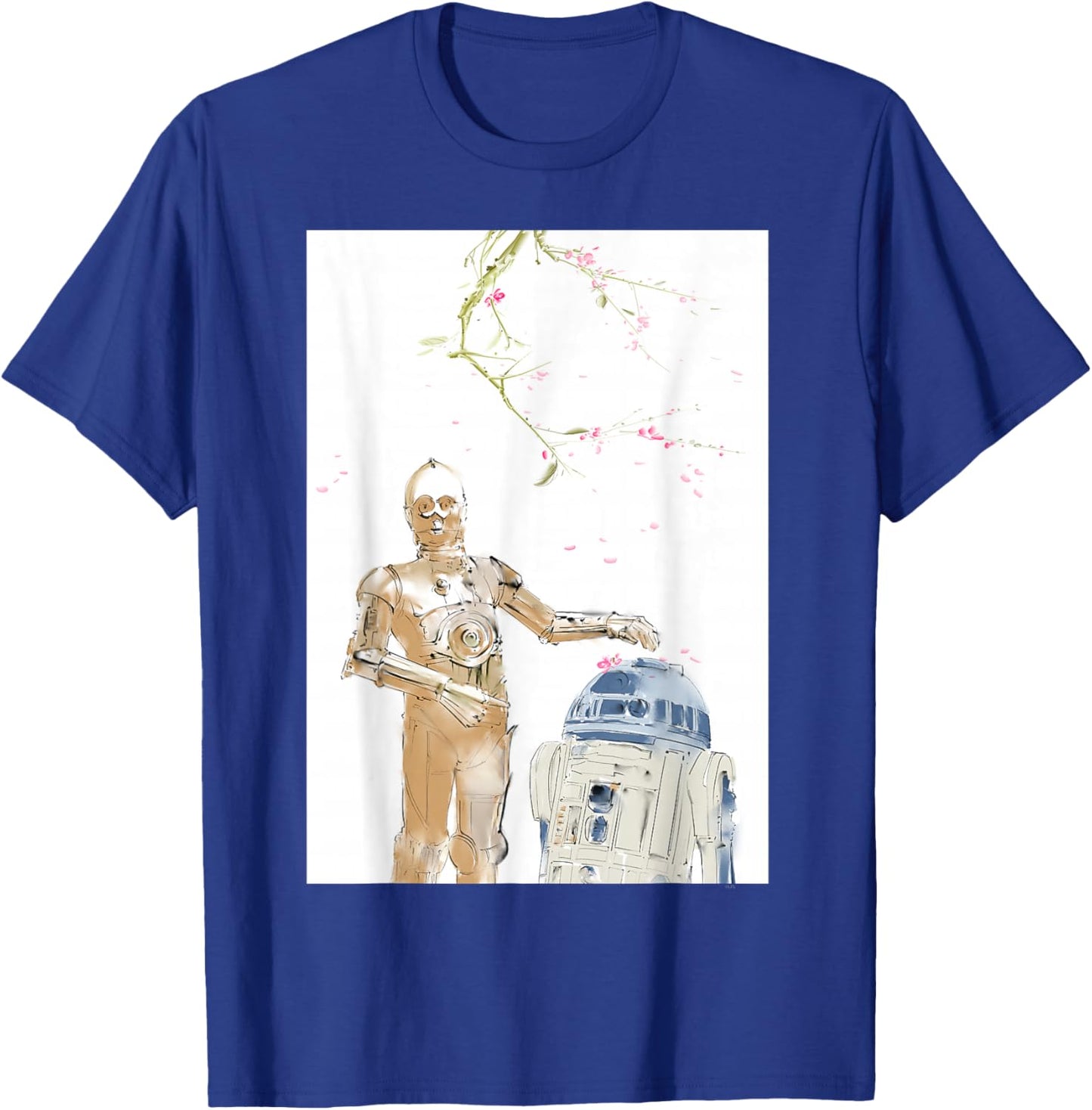 Star Wars R2-D2 and C-3PO Spring Cherry Blossoms Sakura Art T-Shirt - T-Shirt | Royal