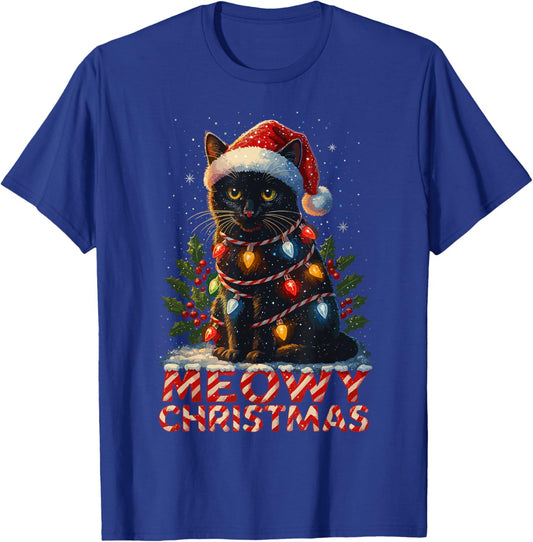 Black Cat Christmas Tree Lights Shirt, Cat Meowy Christmas T-Shirt - T-Shirt | Royal
