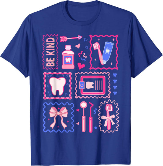 Dental Hygienist Valentine's Day Dentist Squad Tooth Hearts T-Shirt - T-Shirt | Royal