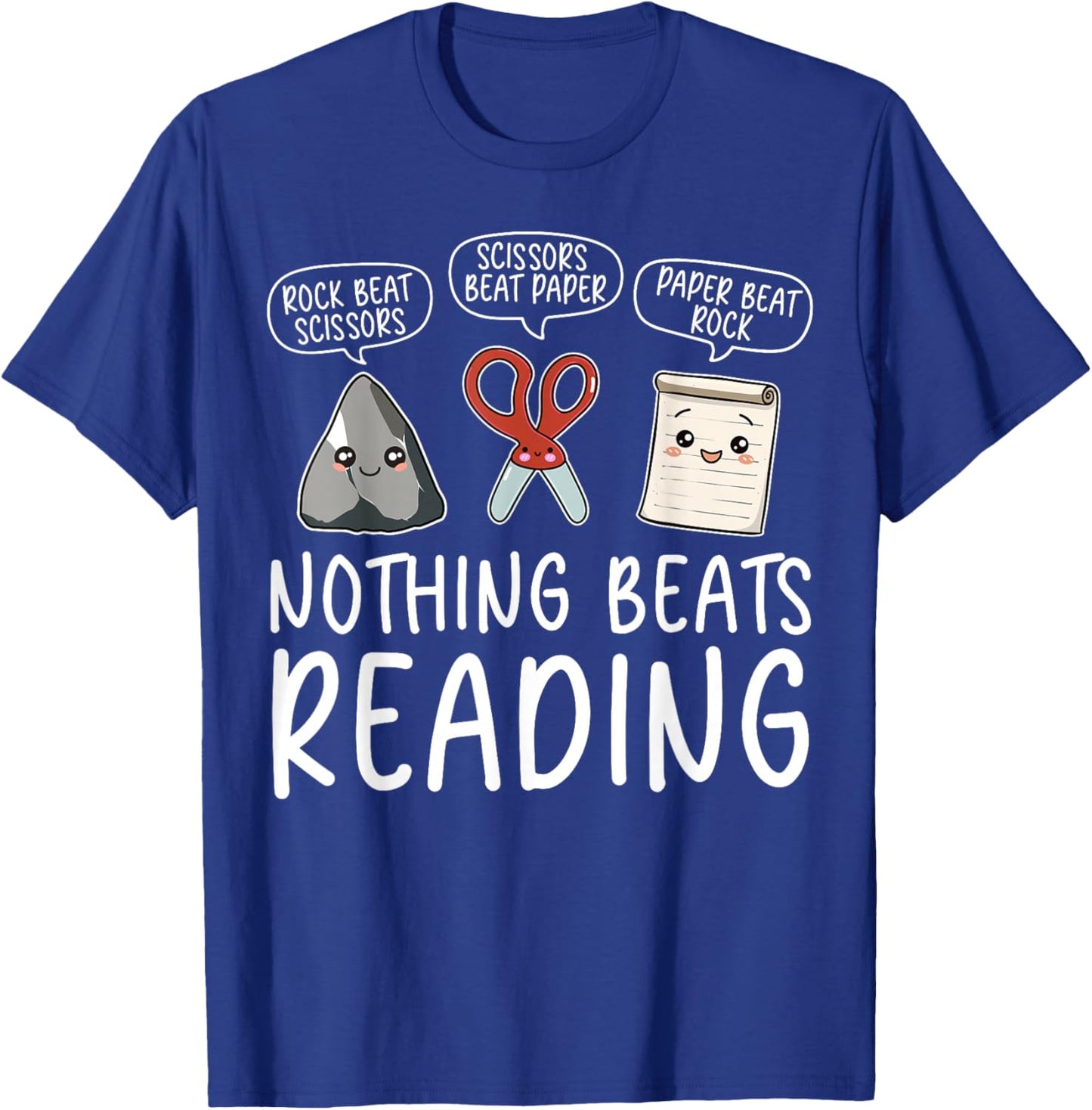 Nothing Beats Reading Rock Paper Scissors Funny Book Lover T-Shirt - T-Shirt | Royal