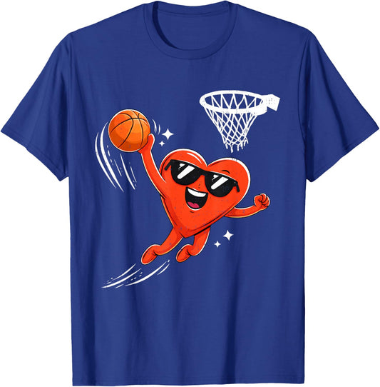 Valentine Basketball Heart Sport Valentines Day Men Boy Kids T-Shirt - T-Shirt | Royal