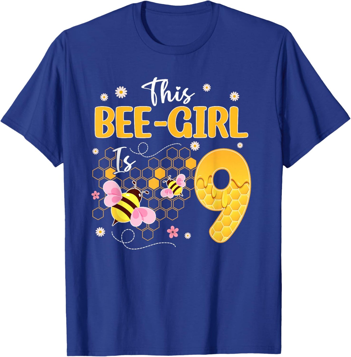This Bee-Day Girl is 9 Year Old Birthday Bee Theme Party T-Shirt - T-Shirt | Royal
