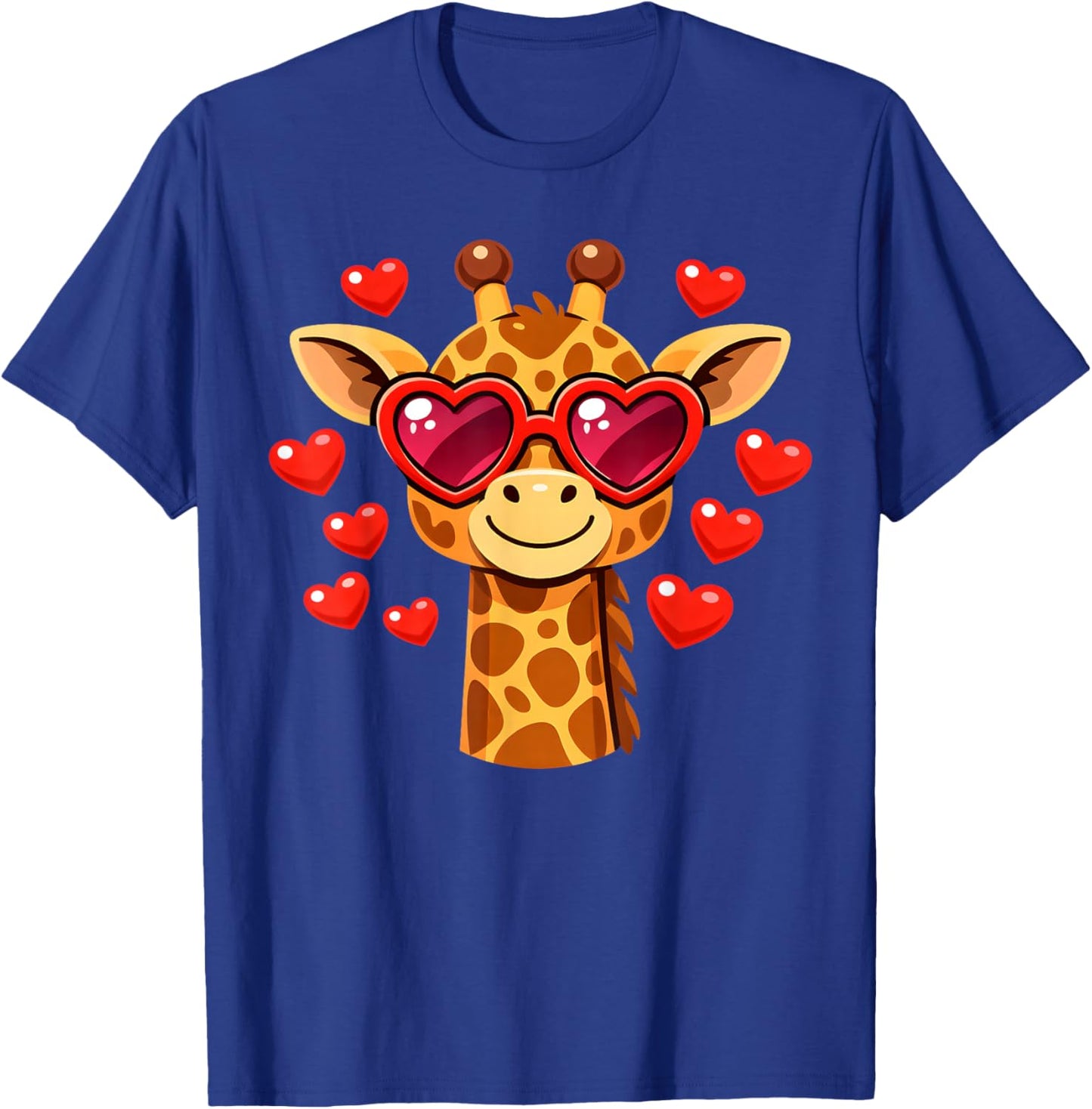 Kawaii Giraffe Heart Glasses Valentine's Day Animal Lovers T-Shirt - T-Shirt | Royal