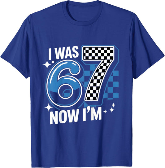 Blue Checkered I was 6 Now I'm 7 Funny 67 Birthday Boys T-Shirt - T-Shirt | Royal