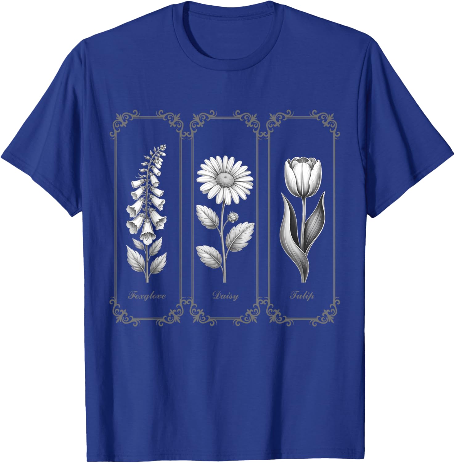 Foxglove Daisy Tulip Vintage Flower Arrangement Wildflower T-Shirt - T-Shirt | Royal