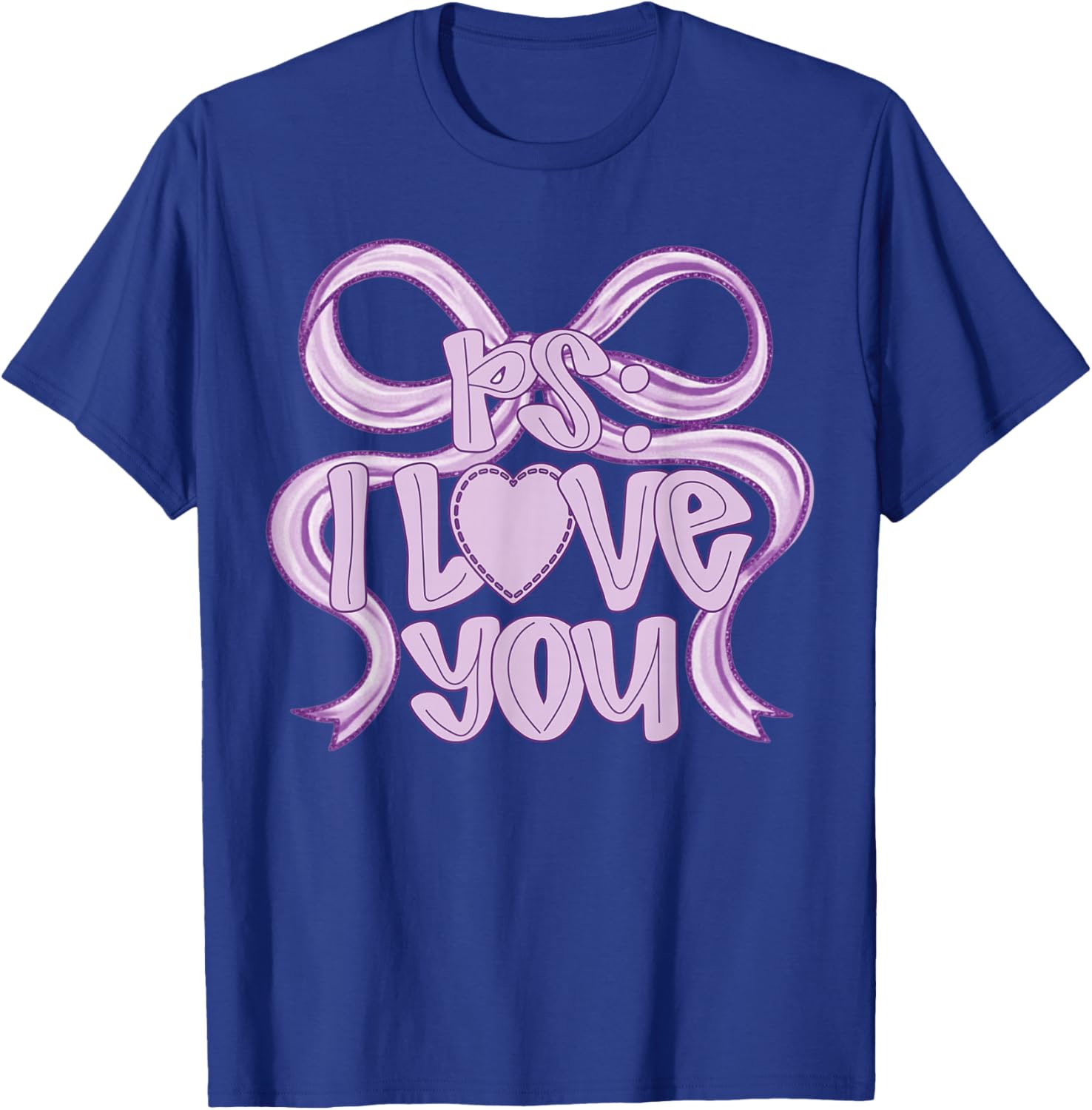 PS I Love You Day Valentine's Day Coquette Bow Purple Heart T-Shirt - T-Shirt | Royal