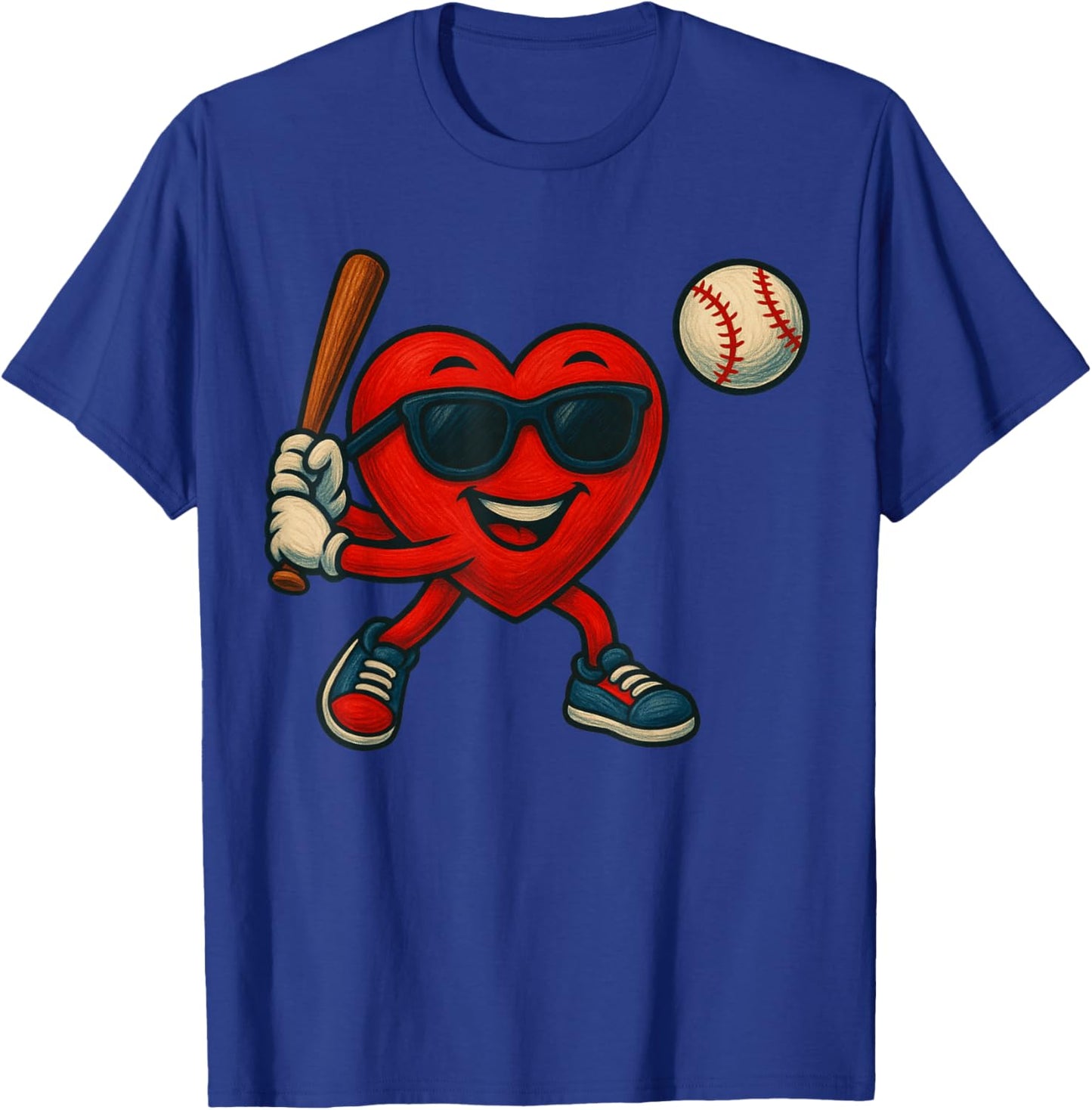 Valentines Day Baseball Funny Red Heart Love Boys Kids T-Shirt - T-Shirt | Royal