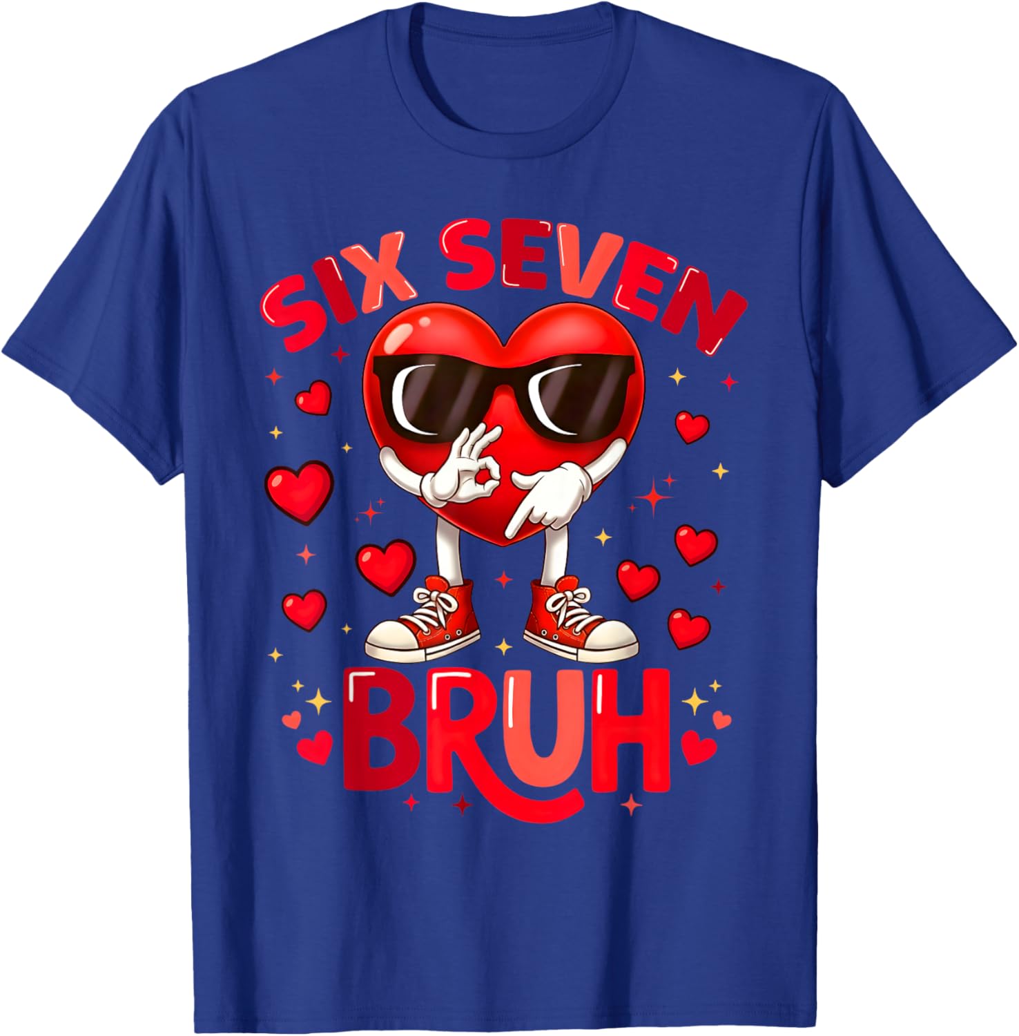 6 7 Valentines Day Shirt Men Boys Funny Heart Meme Six Seven T-Shirt - T-Shirt | Royal