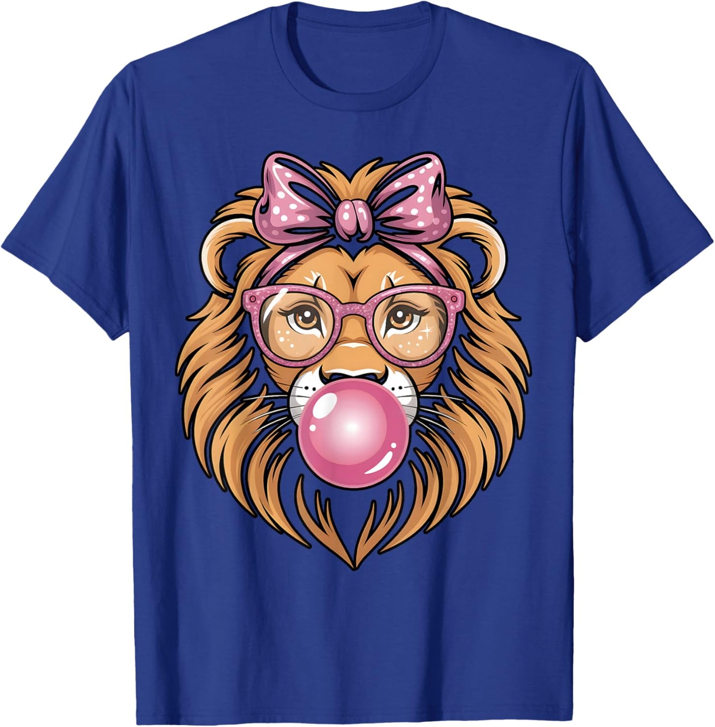 Cute Girly Sassy Lion with Pink Bow Pink Glasses Bubblegum T-Shirt - T-Shirt | Royal