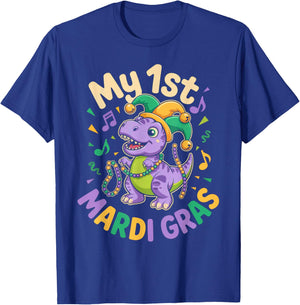 My First Mardi Gras Cute Dino Jester in Hat T-Shirt - T-Shirt | Royal