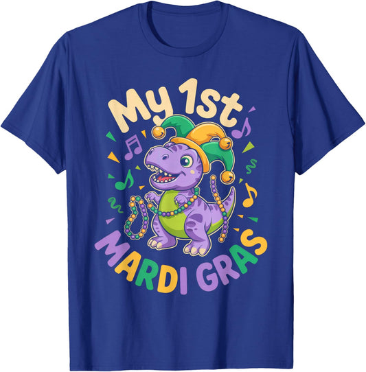 My First Mardi Gras Cute Dino Jester in Hat T-Shirt - T-Shirt | Royal