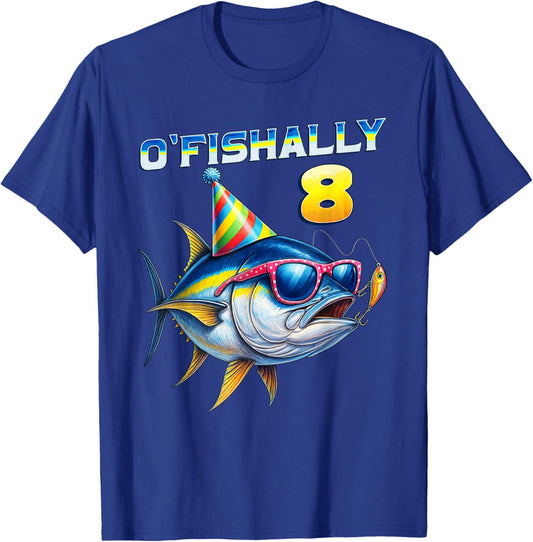 O'fishally 8 Years Old Funny Fishing 8th Birthday Tuna Fish T-Shirt - T-Shirt | Royal