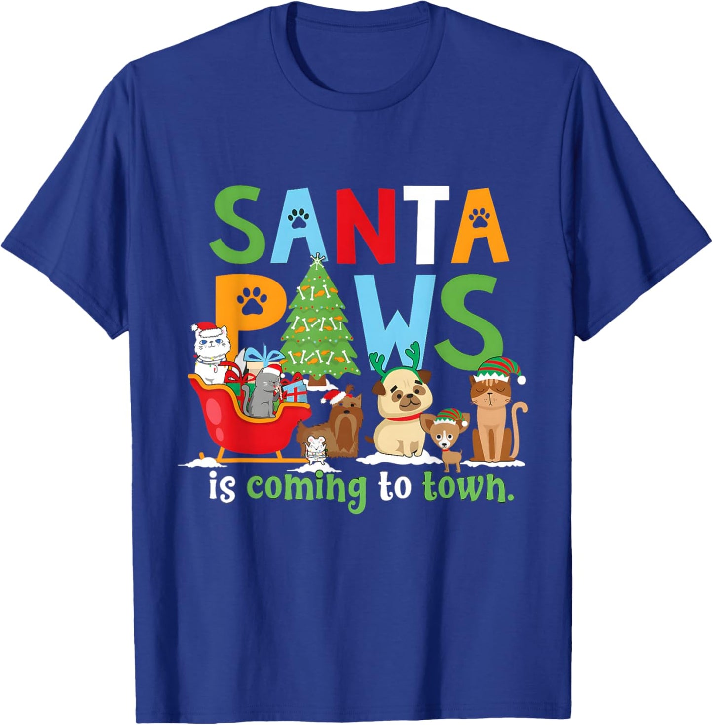 Santa Paws is Coming to Town Veterinarian Vet Tech Christmas T-Shirt - T-Shirt | Royal
