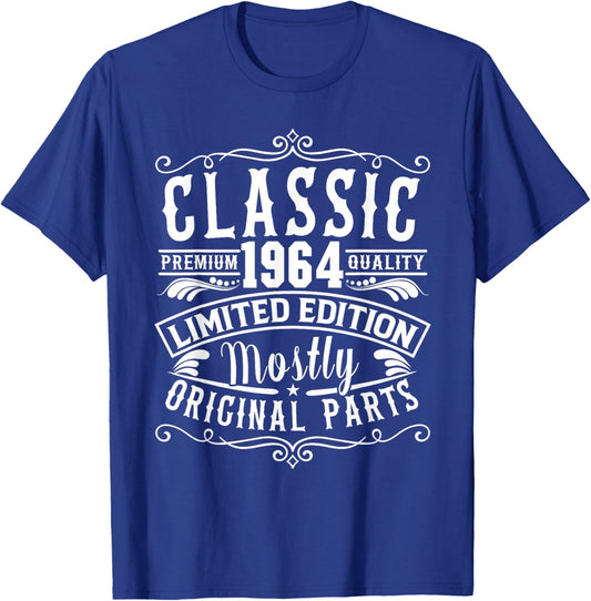 Born in 1964 Birthday, Classic Mostly Original Parts Funny T-Shirt - T-Shirt | Royal