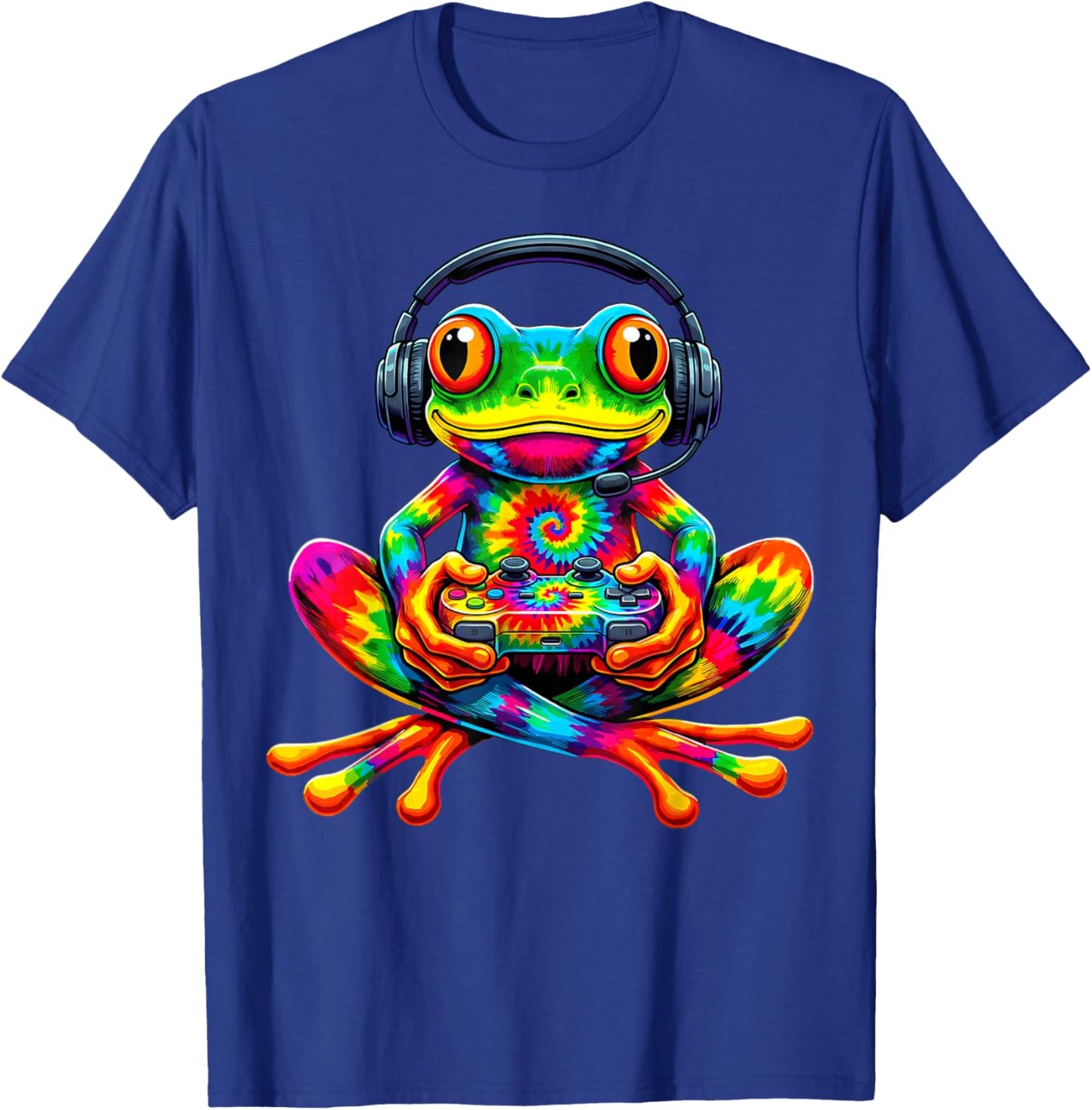 Tie-Dye Frog Gamer Peace Sign Hippie Funny Video Gaming T-Shirt - T-Shirt | Royal