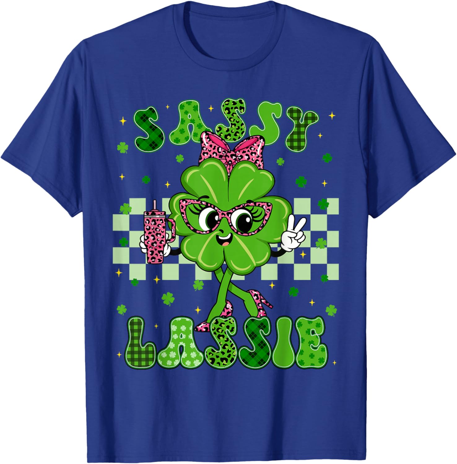 Funny Sassy Lassie Shamrock Leopard St Patricks Women Girl T-Shirt - T-Shirt | Royal