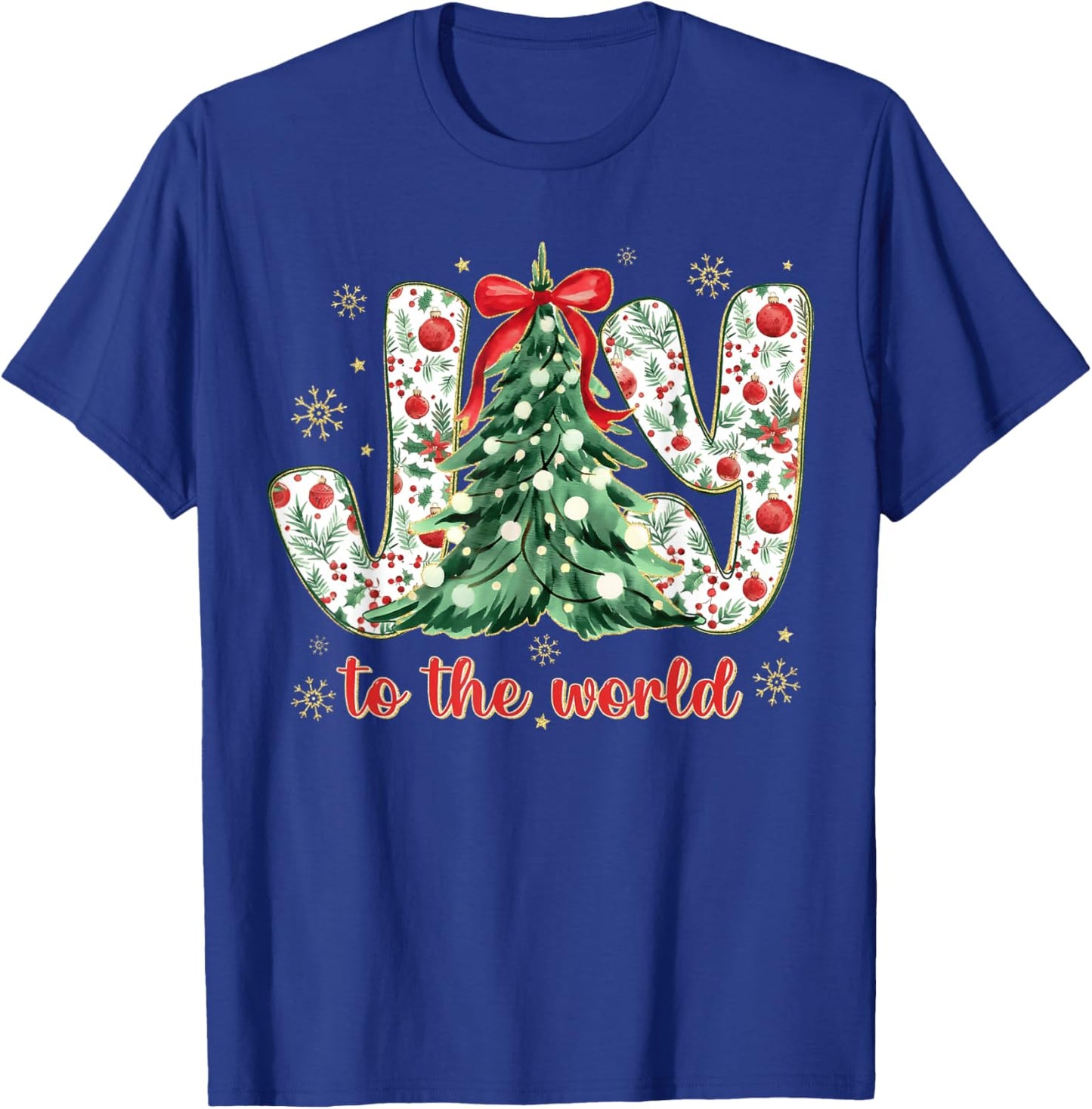 Jesus Christian Xmas Tree Holiday Christmas Joy to The World T-Shirt - T-Shirt | Royal