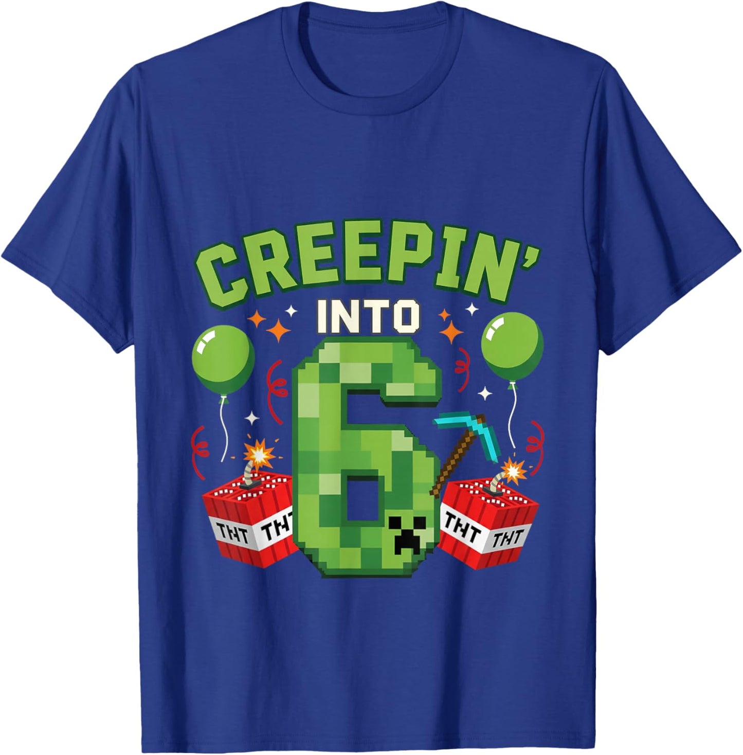 It's My 6th Birthday Boy Gamer Creepin’ Into 6 Gamer Pixel T-Shirt - T-Shirt | Royal