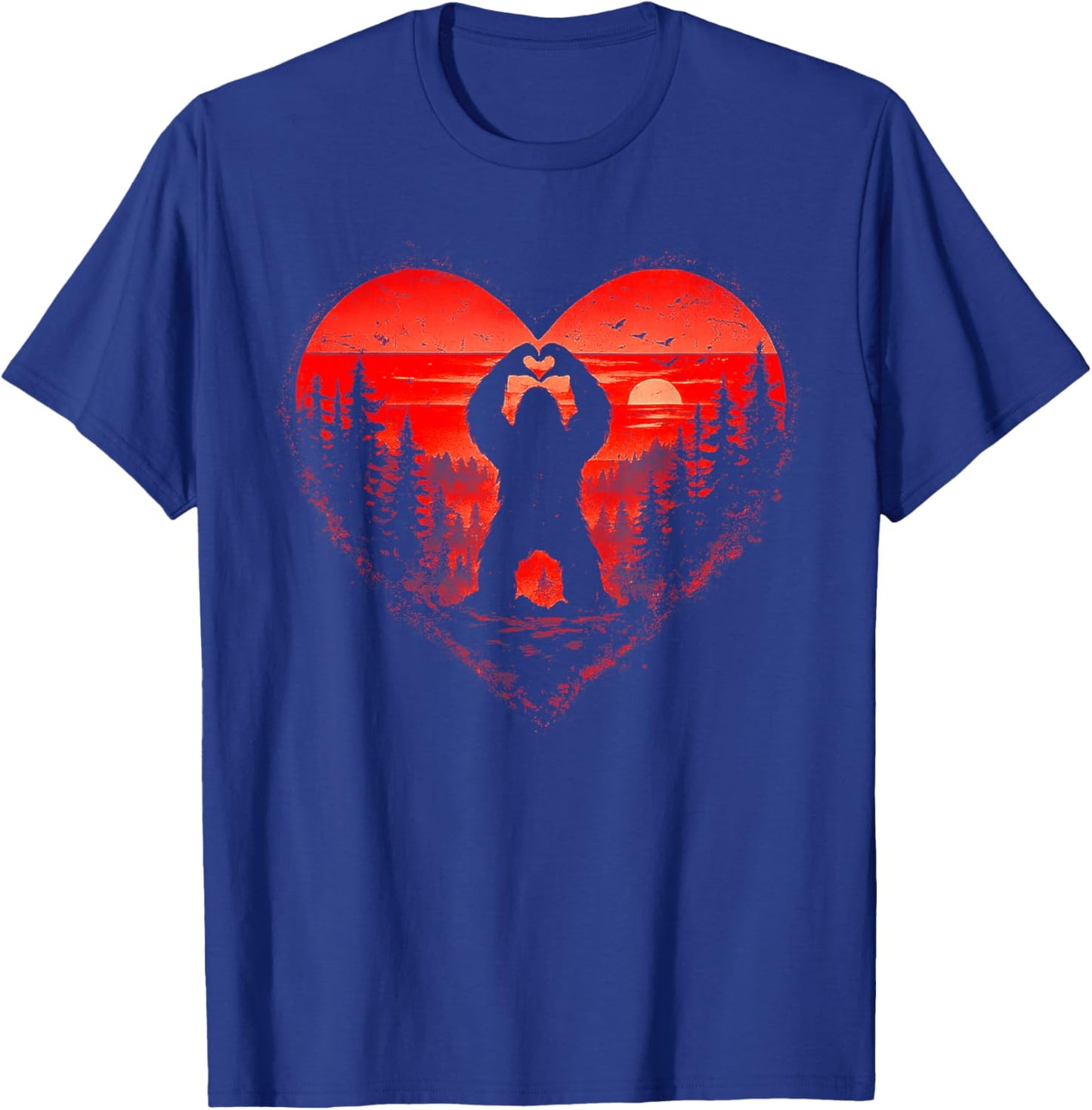 Retro Funny Bigfoot Sasquatch Heart Love Valentine Boy Men T-Shirt - T-Shirt | Royal