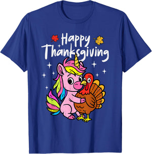 Happy Thanksgiving Unicorn Hug Turkey Cute Holiday Girl Kids T-Shirt - T-Shirt | Royal