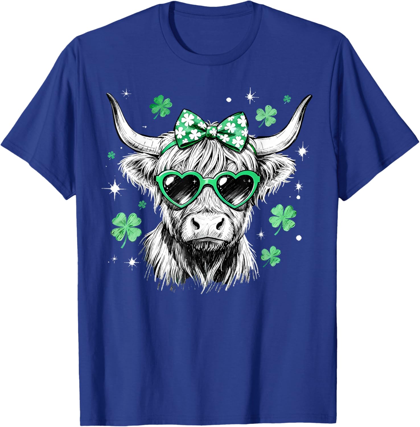 Highland Cow St Patrick's Day Coquette Bow Lucky Shamrock T-Shirt - T-Shirt | Royal