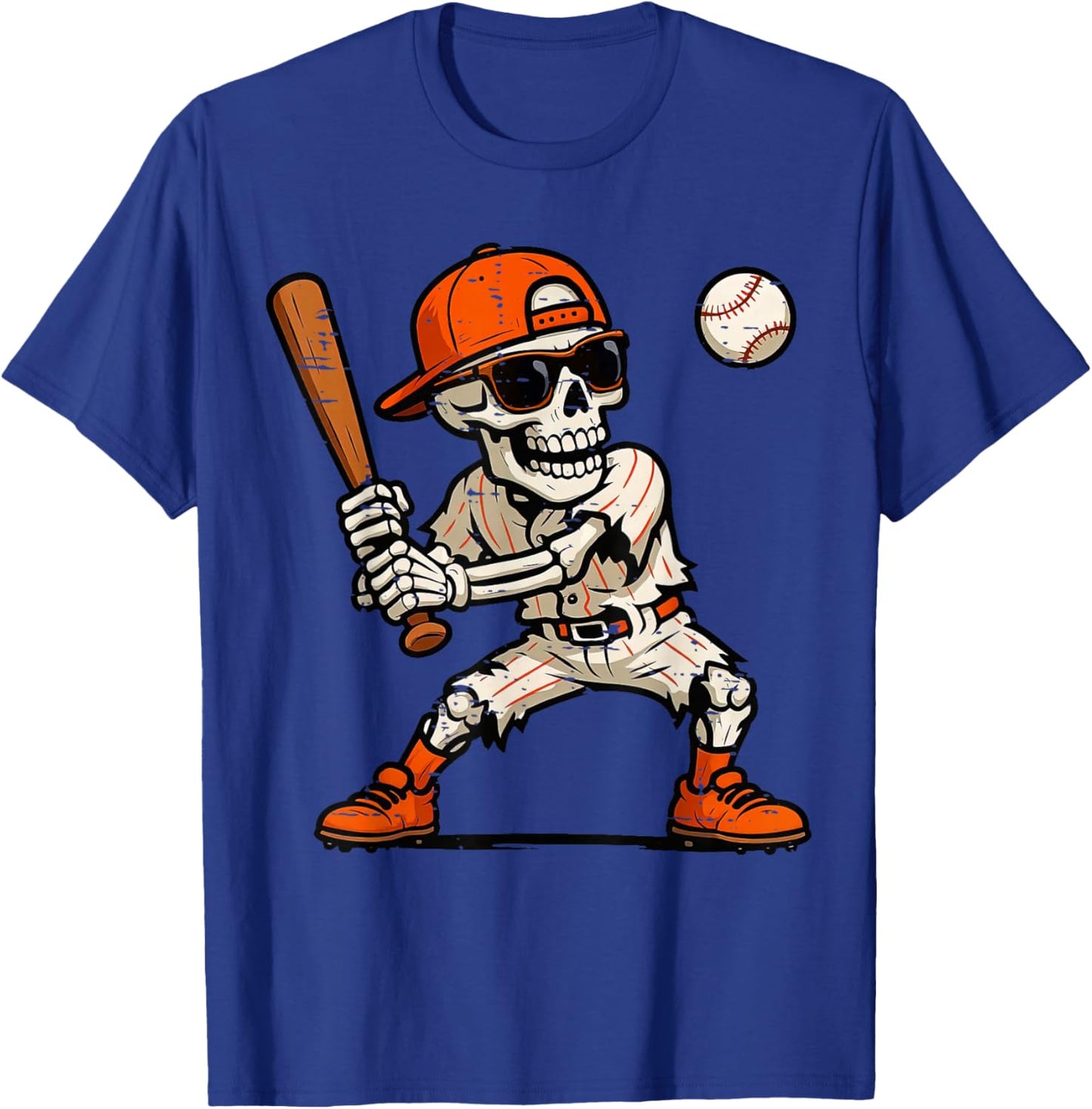 Funny Skeleton Playing Baseball Halloween Boys Men Kids T-Shirt - T-Shirt | Royal