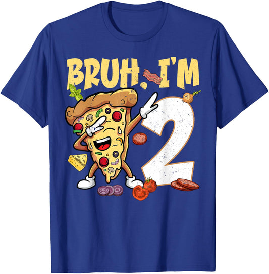 Bruh I'm 2 Years Old 2nd Birthday Dabbing Pizza Boy Girl T-Shirt - T-Shirt | Royal