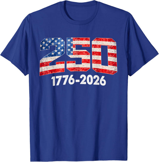 250 Years American Flag 1776-2026 250th Anniversary USA T-Shirt - T-Shirt | Royal