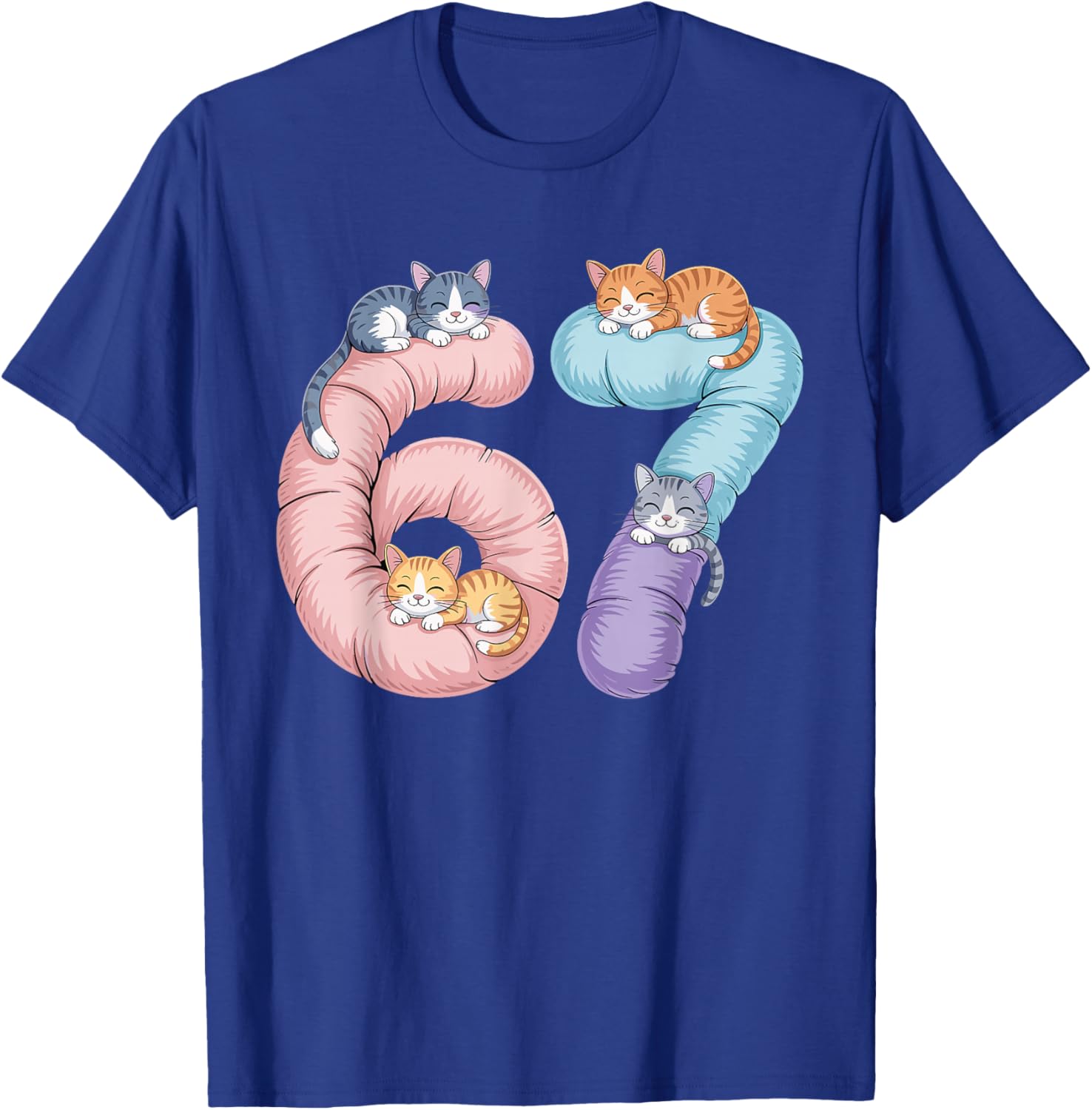 Cute 67 Cat Meme Design T-Shirt - T-Shirt | Royal
