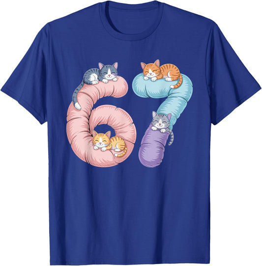 Cute 67 Cat Meme Design T-Shirt - T-Shirt | Royal