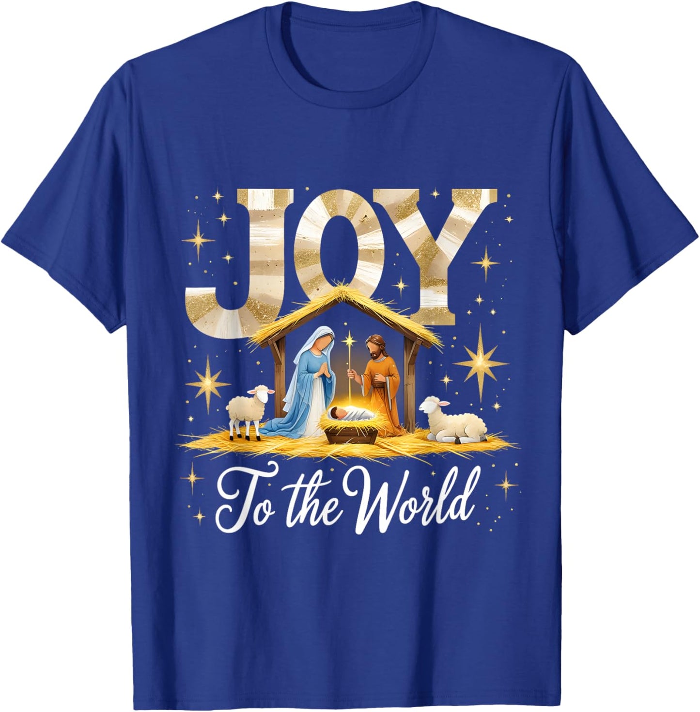 Joy to The World Nativity Scene Christmas T-Shirt - T-Shirt | Royal