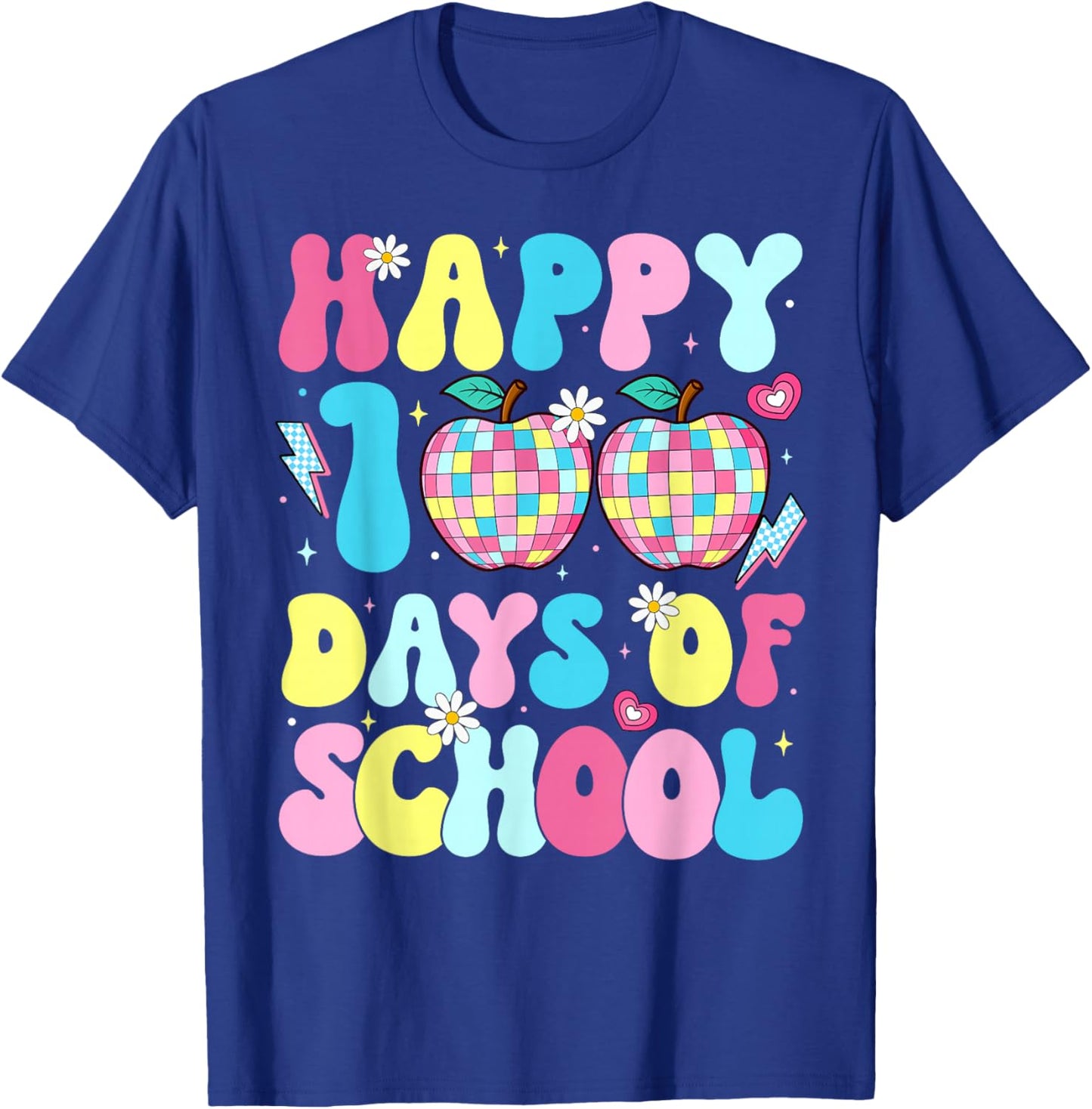 100 Days of School Disco Apple 100th Day Teacher Student T-Shirt - T-Shirt | Royal