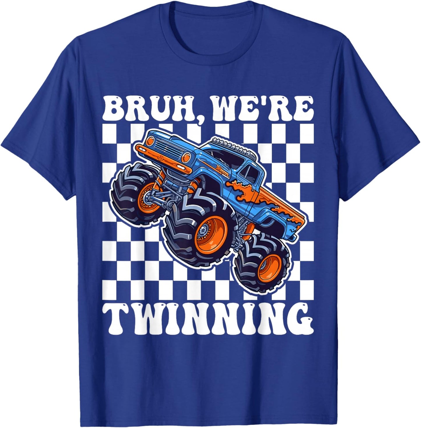 Bruh We are Twinning Kids Boys Funny Twin Day Monster Truck T-Shirt - T-Shirt | Royal