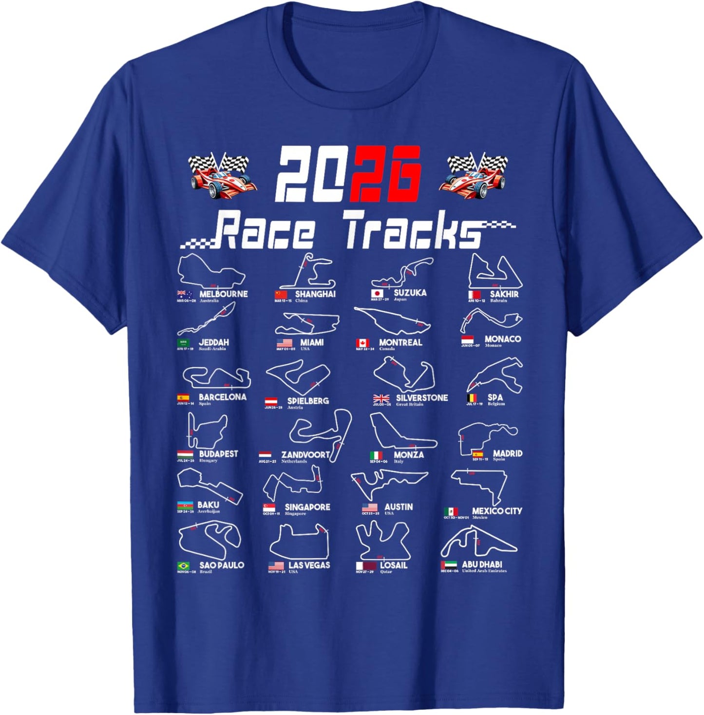 2026 Motorsport Racing Car Schedule T-Shirt - T-Shirt | Royal