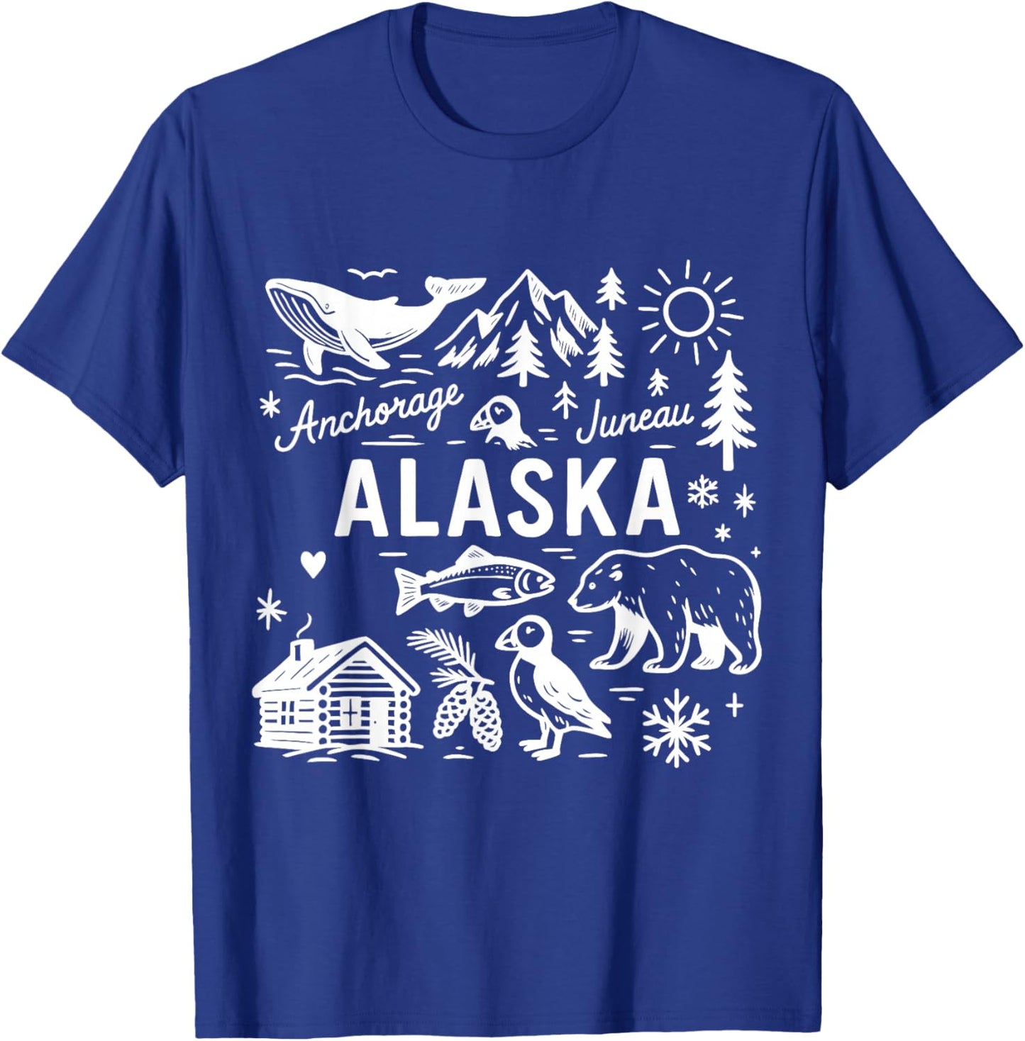 Alaska USA State Symbols Vintage Souvenir Cute Doodle T-Shirt - T-Shirt | Royal