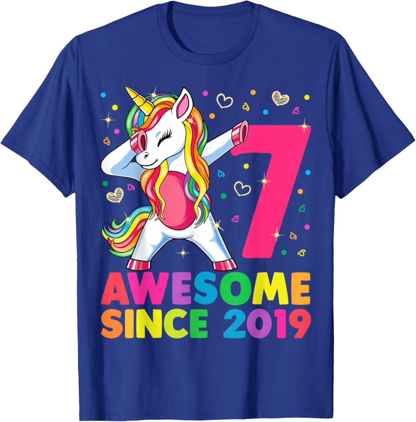 7 Years Old Unicorn Dabbing 7th Birthday Girl Unicorn Party T-Shirt - T-Shirt | Royal