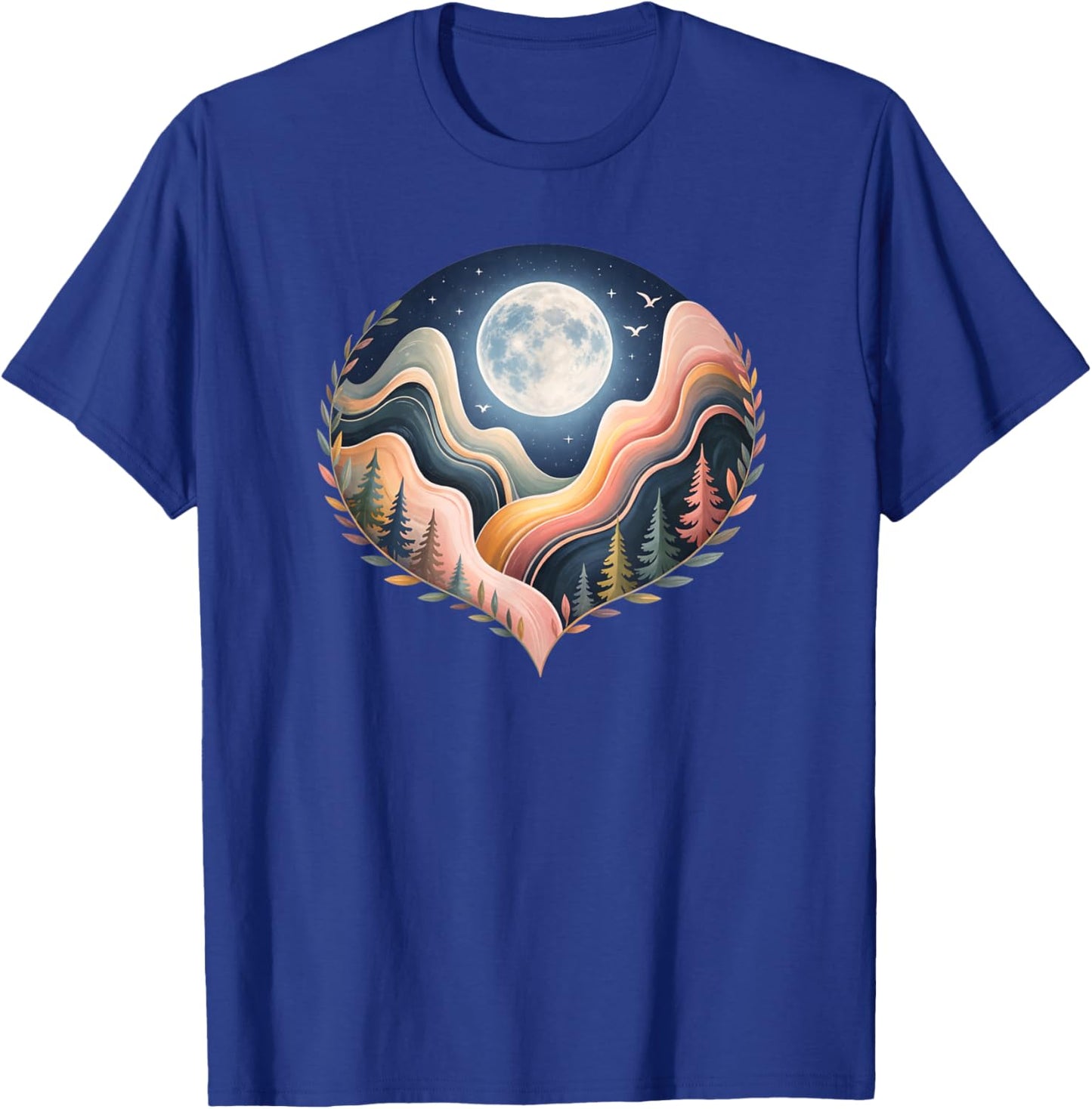 Heart-Shaped Nature Landscape Art, Scenic Moon T-Shirt - T-Shirt | Royal