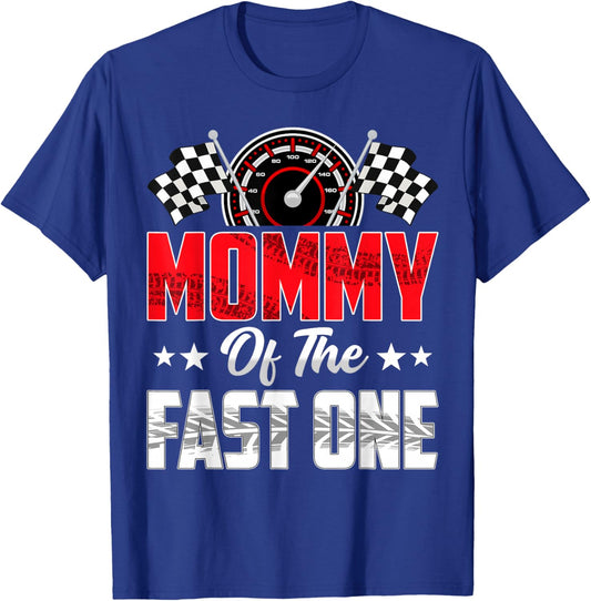 Mommy of The Fast One Birthday 1st Race Car Family T-Shirt - T-Shirt | Royal